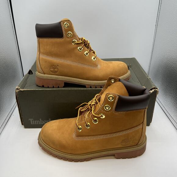 Timberland 6" Premium Waterproof Boots Juniors Kids 4 Wheat Nubuck TB-012909-713 - Picture 1 of 7